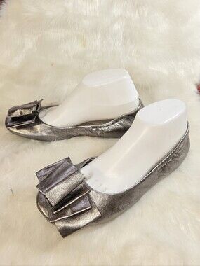 Me Too Lilyana Bronze Leather Floppy Bow Ballet Flats